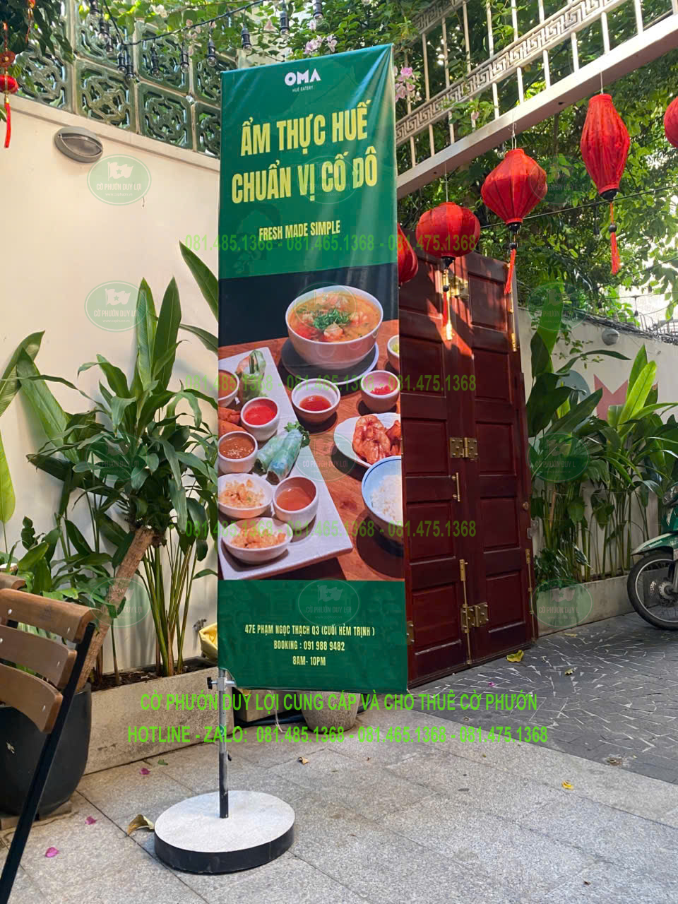 Mẫu cờ phướn chữ nhật Ẩm thực Huế OMA
