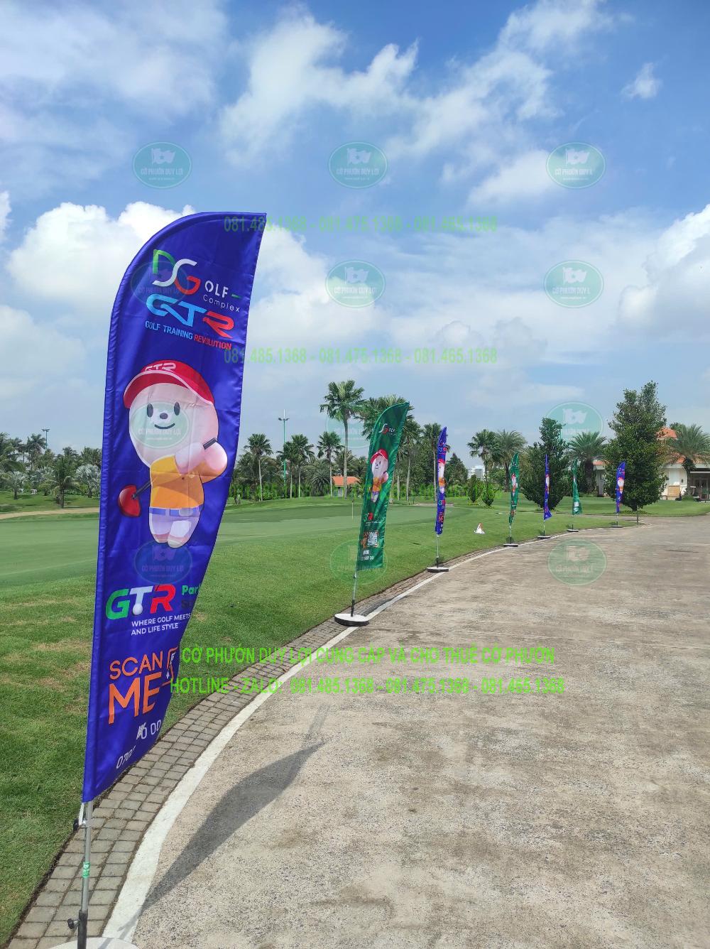 Cờ cánh buồm in hình nhân vật hoạt hình tại khu vực sân cỏ
